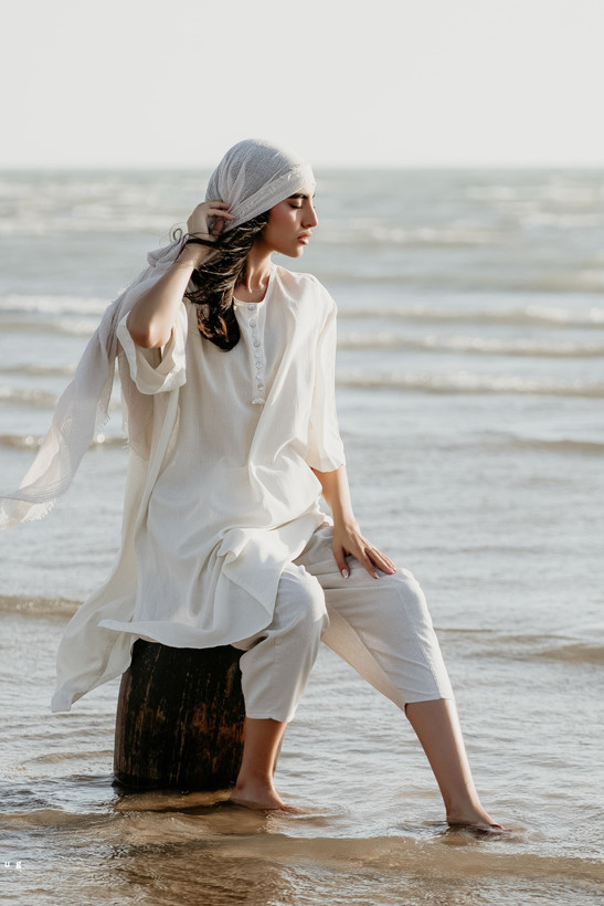 مانتو تابستانه با پارچه ی لینن و دکمه های صدفی